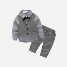 Shein Toddler Boys Bow Front Plaid Shirt & Pants & Vest