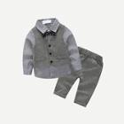 Shein Toddler Boys Bow Front Plaid Shirt & Pants & Vest