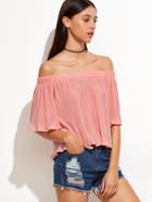 Shein Pink Off The Shoulder Ribbed Top