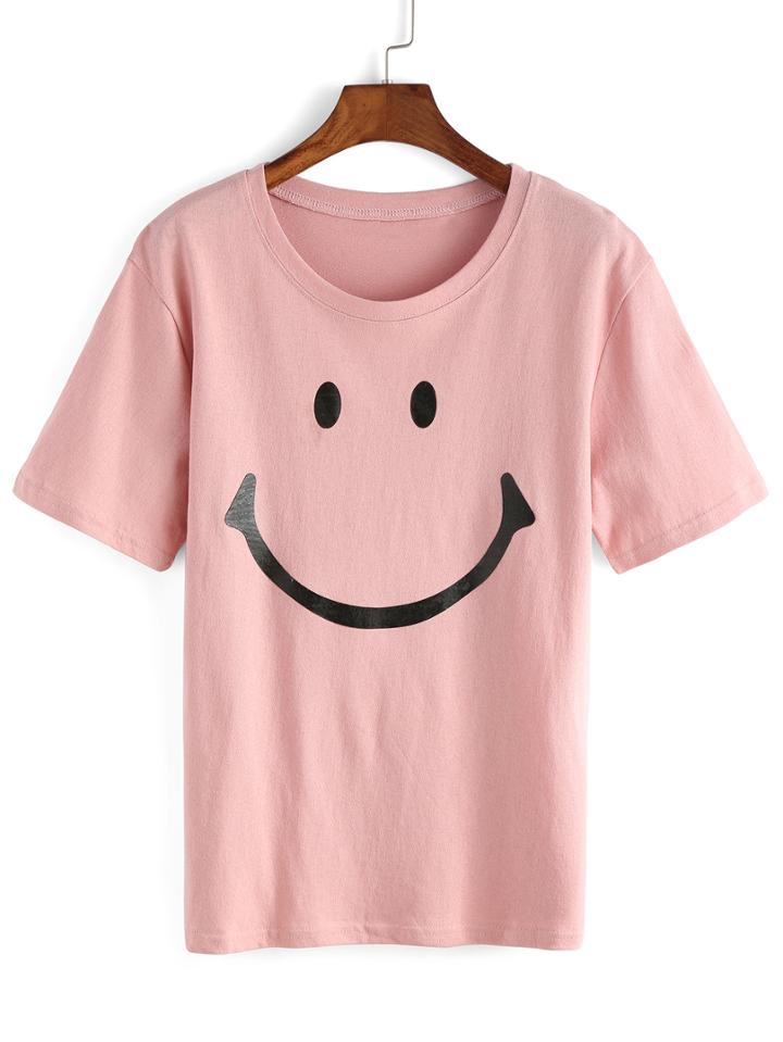 Shein Smile Print Pink T-shirt
