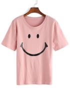 Shein Smile Print Pink T-shirt