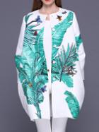 Shein White Animals Beading Leaves Jacquard Coat