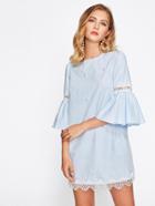 Shein Lace Applique Pearl Beading Bell Sleeve Dress