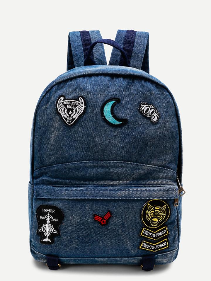 Shein Moon Patch Denim Backpack