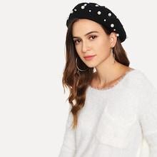 Shein Faux Pearl Embellished Beret Hat