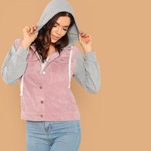 Shein Button Up Drawstring Hooded Jacket