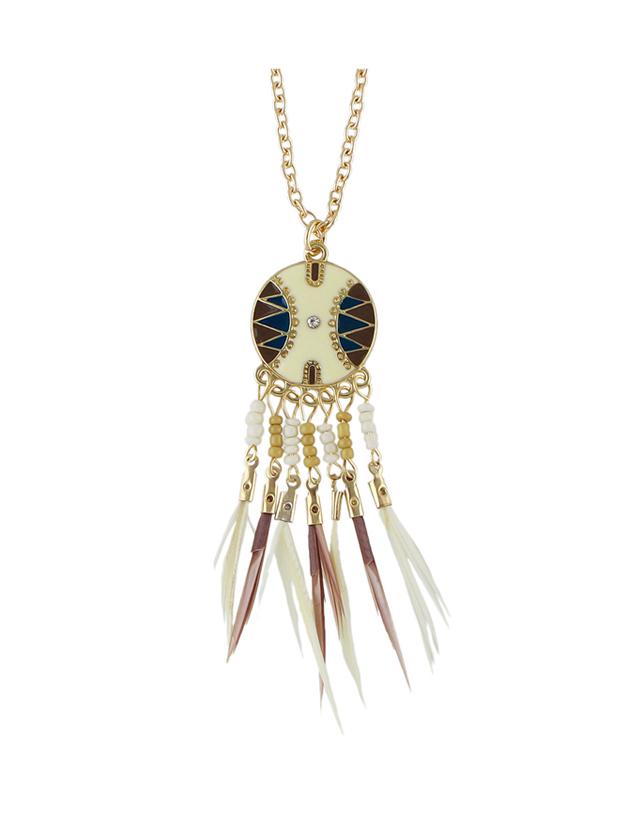 Shein White Dream Catcher Style Colorful Feather Pendant Necklace