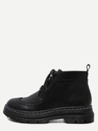 Shein Black Vintage Faux Leather Wingtip Ankle Booties