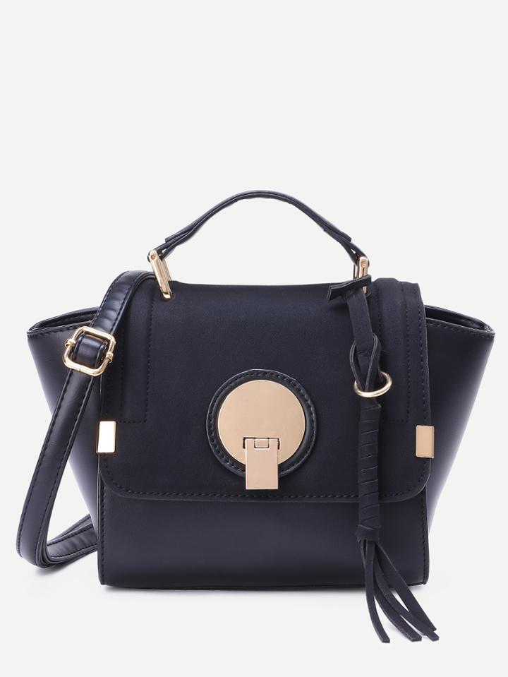 Shein Black Pu Tassel Trim Flap Crossbody Bag