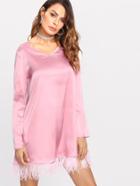 Shein Feather Hem Satin Tunic Dress