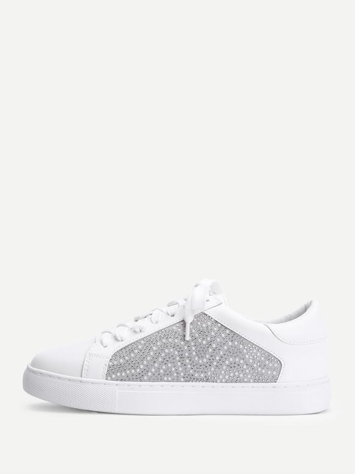 Shein Round Toe Lace Up Sneakers With Jewelry