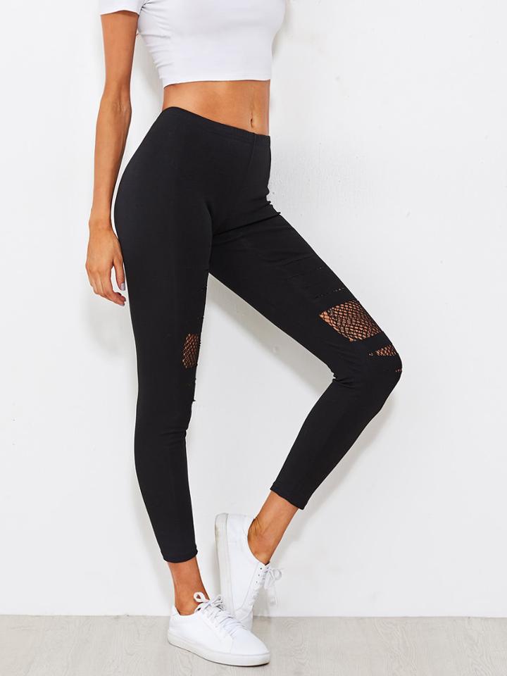 Shein Fishnet Insert Ripped Leggings