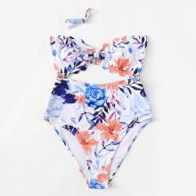 Shein Scalloped Trim Floral Swimsuit