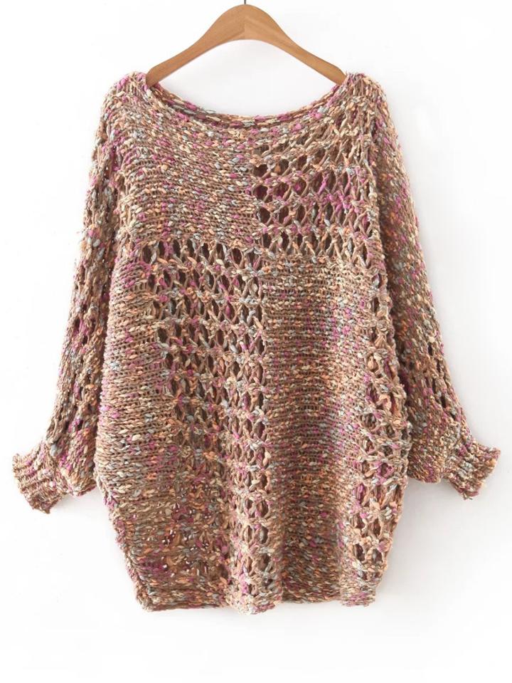 Shein Brown Elastic Cuff Hollow Knitwear