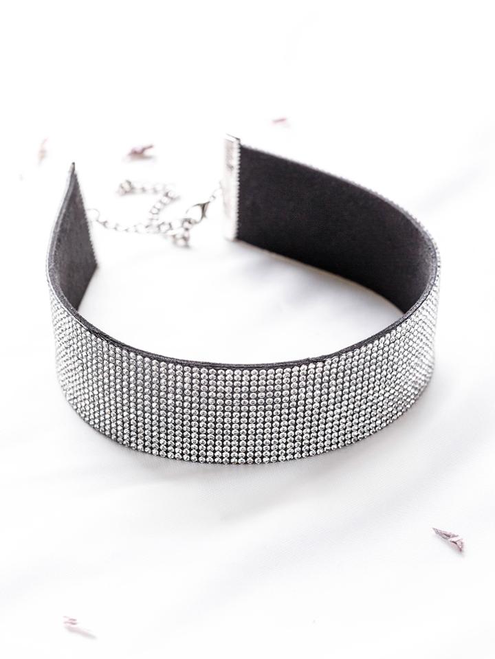 Shein Silver Rhinestone Detail Wide Choker