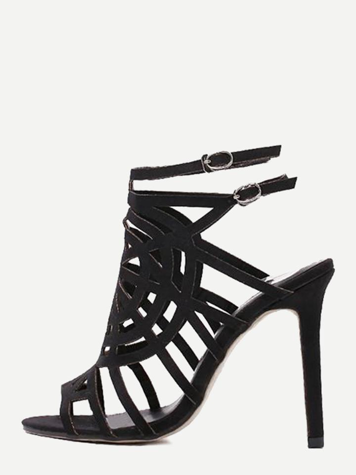 Shein Black Peep Toe Hollow Buckle Strap Stiletto Heels
