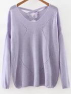 Shein Purple V Neck Criss Cross Back Knitwear