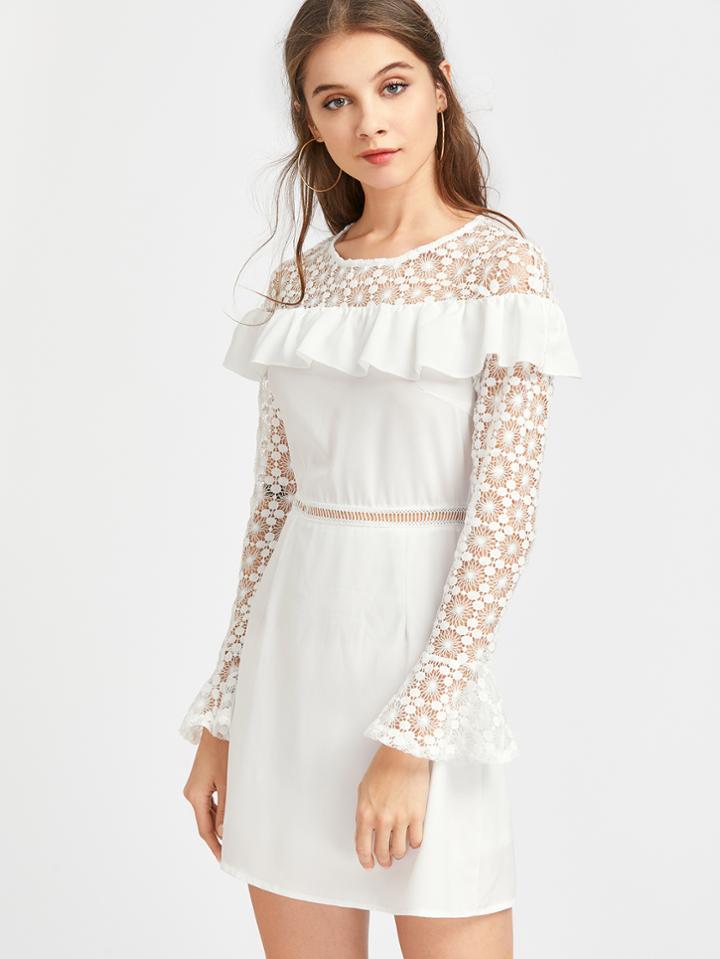 Shein Contrast Lace Frill Trim Bell Cuff Dress