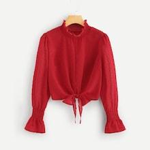 Shein Frill Stand Collar Embroidered Blouse