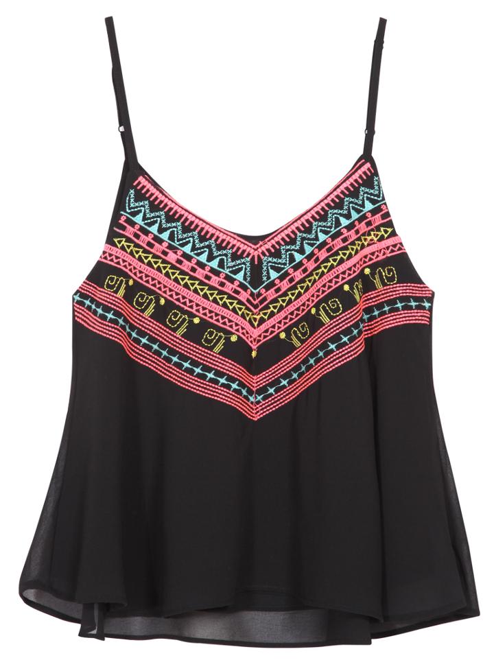 Shein Black Spaghetti Strap Embroidered Chiffon Cami Top