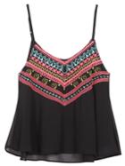 Shein Black Spaghetti Strap Embroidered Chiffon Cami Top