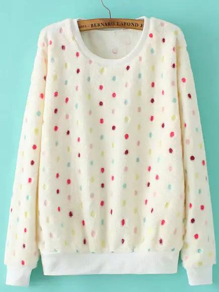 Shein Colour Round Neck Polka Dot Loose Sweatshirt