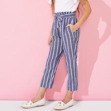 Shein Girls Waist Belted Striped Pants