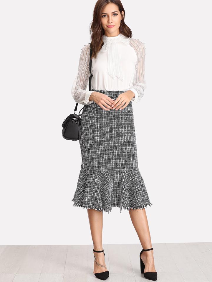 Shein Slit Back Tweed Trumpet Skirt