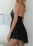 Rosewe Open Back Black Strapless Sequin Embellished Mini Dress
