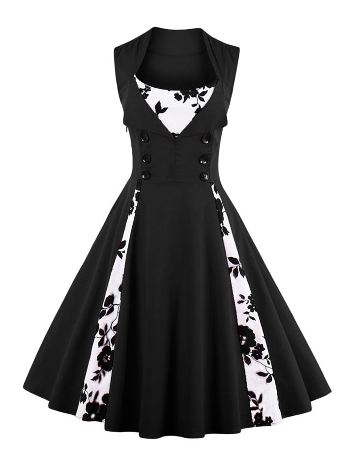 Shein Contrast Panel Double Breasted Circle Dress