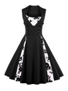 Shein Contrast Panel Double Breasted Circle Dress