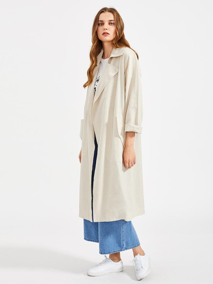 Shein Open Front Longline Pockets Coat