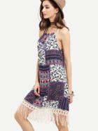 Shein Multicolor Sleeveless Vintage Print Tassel Dress