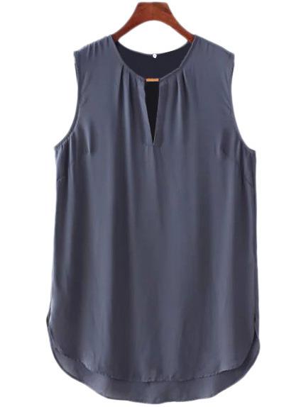 Shein Dark Grey Keyhole Front Dolphin Hem Blouse