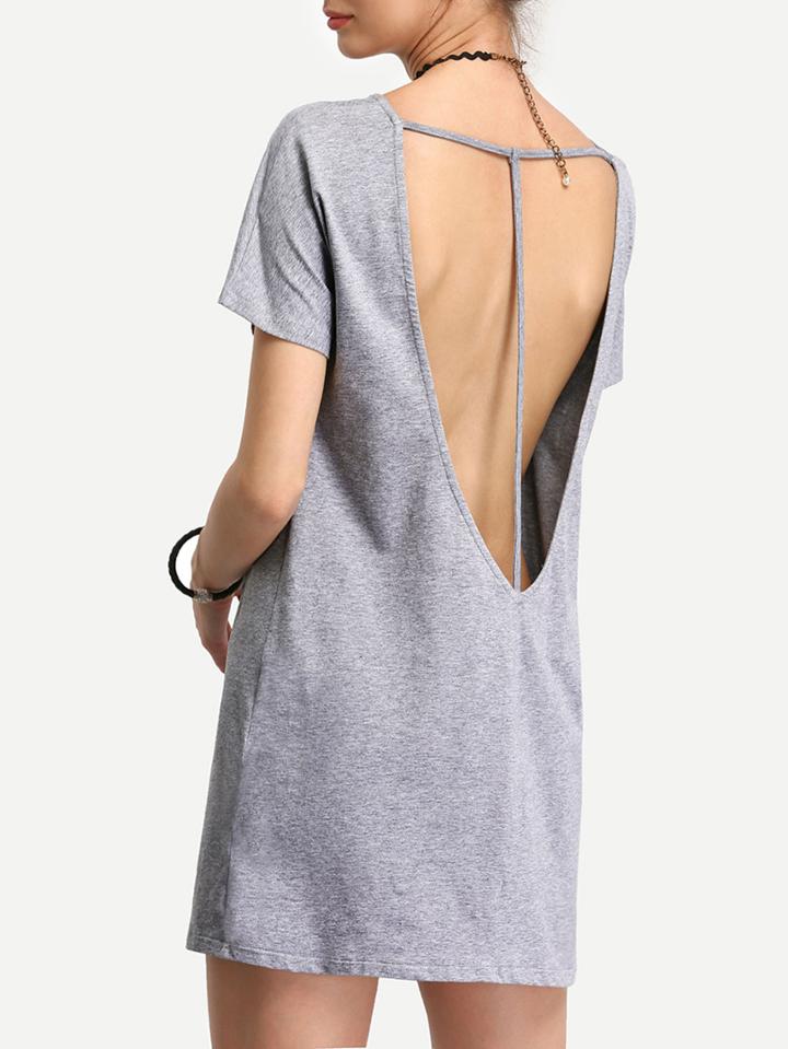 Shein Grey Short Sleeve Cut Out Back T-shirt Dress