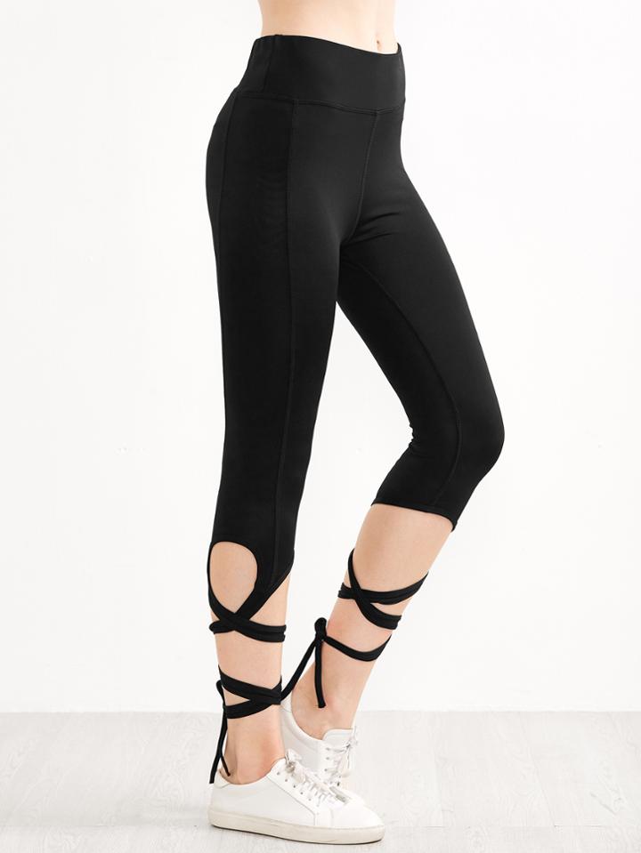 Shein Black Criss Cross Tie Leggings