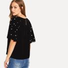 Shein Pearl Detail Raglan Flutter Sleeve Top