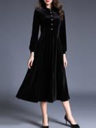 Shein Black Crew Neck Velvet Long Dress