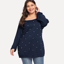 Shein Plus Pearl Beading Raglan Sleeve Tee