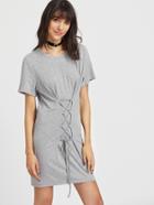 Shein Lace Up Front Heathered Tee Dress