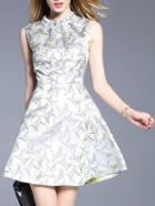 Shein White Beading Print A-line Dress