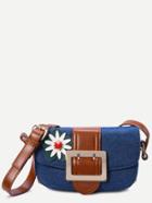 Shein Dark Blue Flower Embellished Denim Crossbody Bag