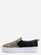Shein Black And Gold Glitter Sequin Rubber Sole Slip-on Sneakers