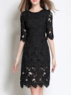 Shein Black Crochet Hollow Out Sheer Sheath Dress