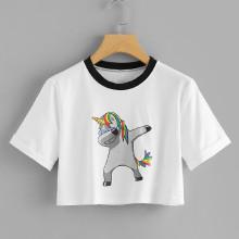 Shein Unicorn Print Cuffed Crop Tee
