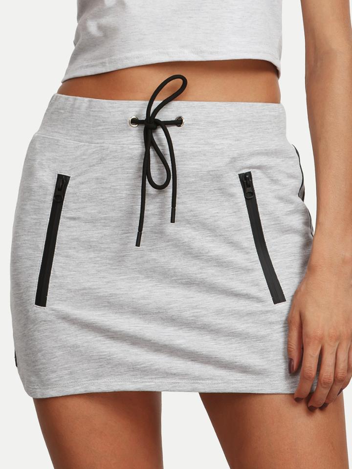 Shein Grey Casual Tie Waist Bodycon Skirt