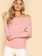 Shein Off Shoulder Dolman Sleeve Ribbed Tee