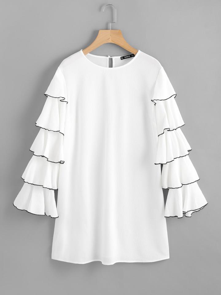 Shein Contrast Tipping Layered Bell Sleeve Longline Top