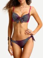 Shein Striped Tied-front Bikini Set - Red