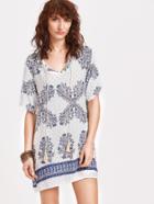 Shein White Vintage Print Tassel Tie Tunic Dress